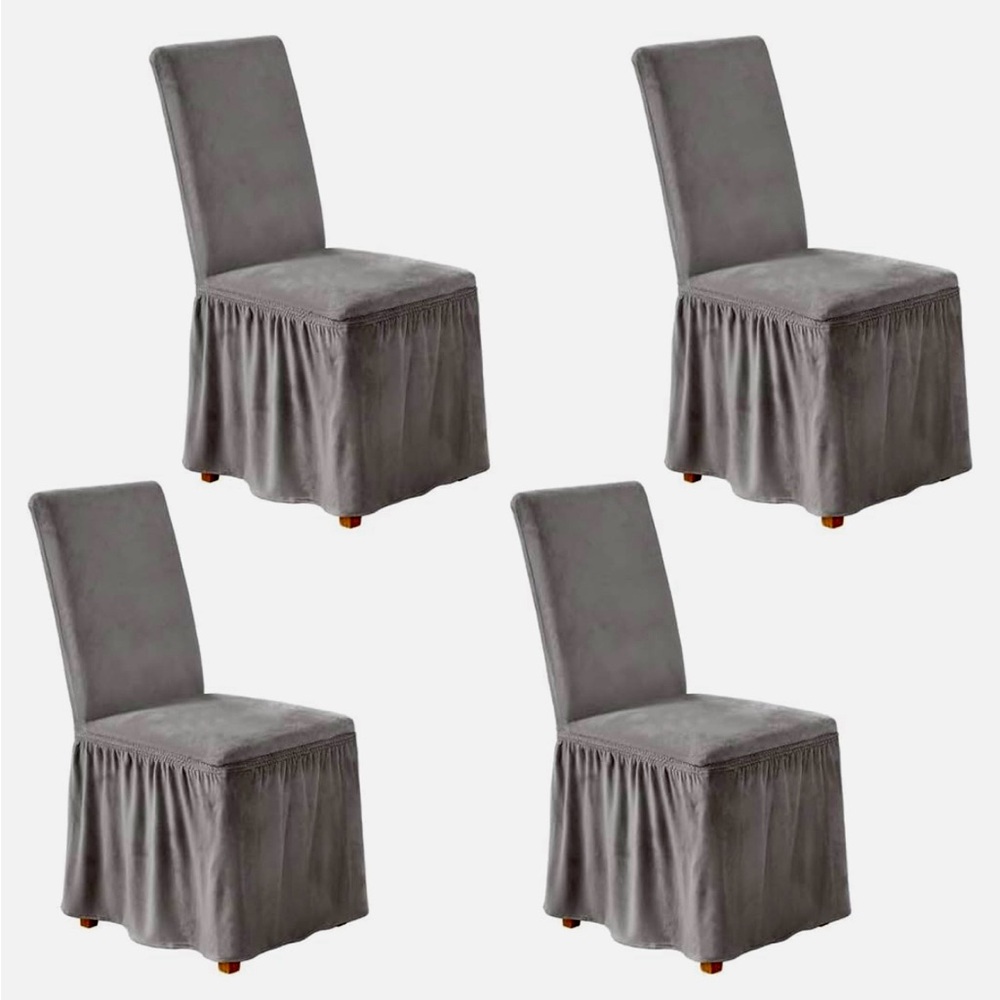 Niceec Set of 4 Gray Ruffled Dining Chair Covers NIP